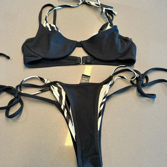 SAME swimwear DOUBLE LAYER BIKINI TOP XL Bottom M(SUEDE BLACK/ZEBRA) - Picture 9 of 15